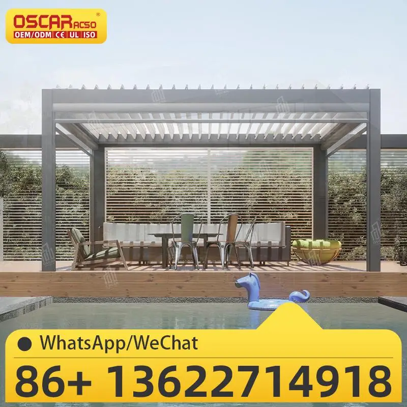 

Motorized Aluminium Retractable Louver Pergola Roof System Suitable for Gardens Patios Backyards pergola