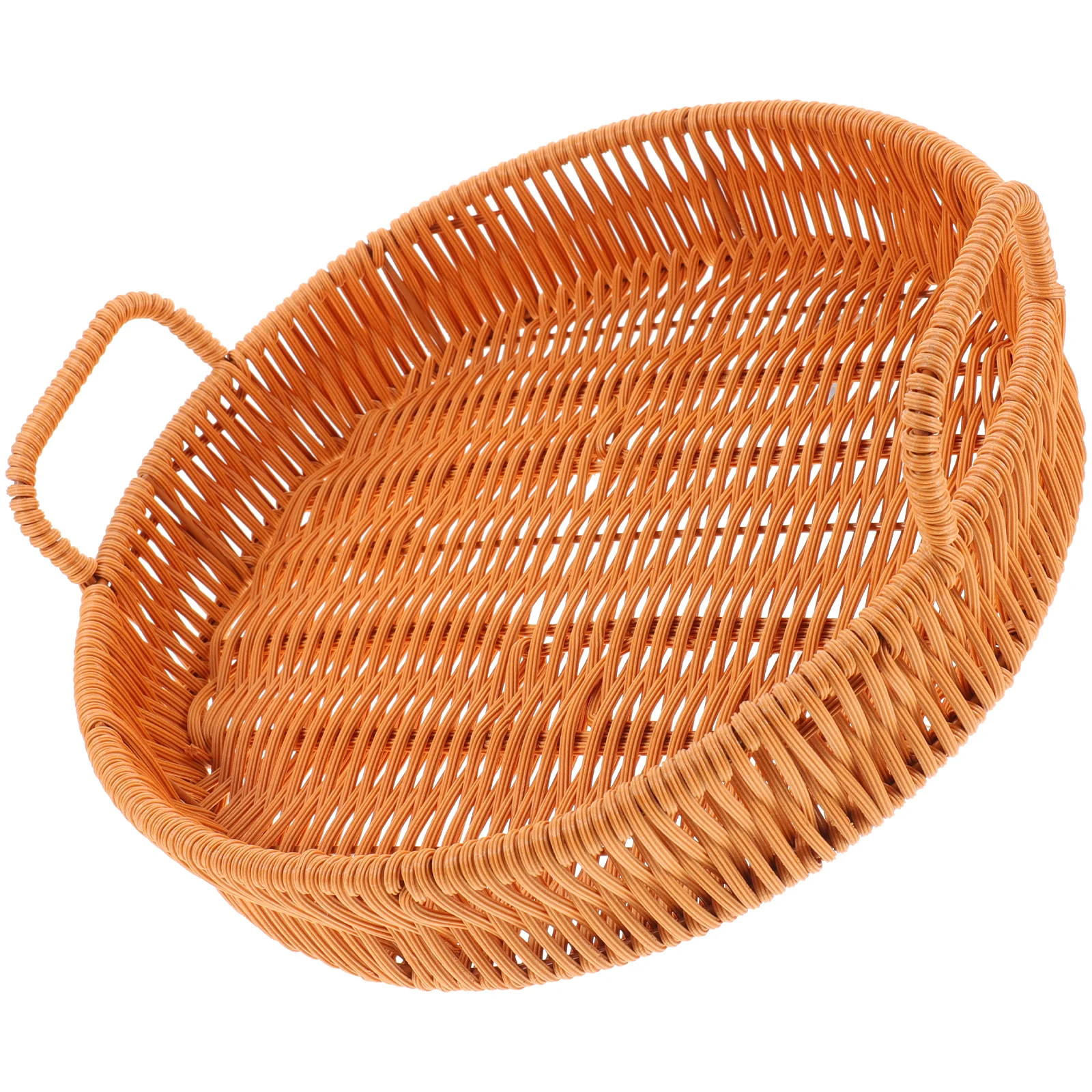 

Round Woven Storage Basket Imitation Rattan PP Iron Bread Fruits Snacks Party Home Kitchen Decorative Tray Reusable