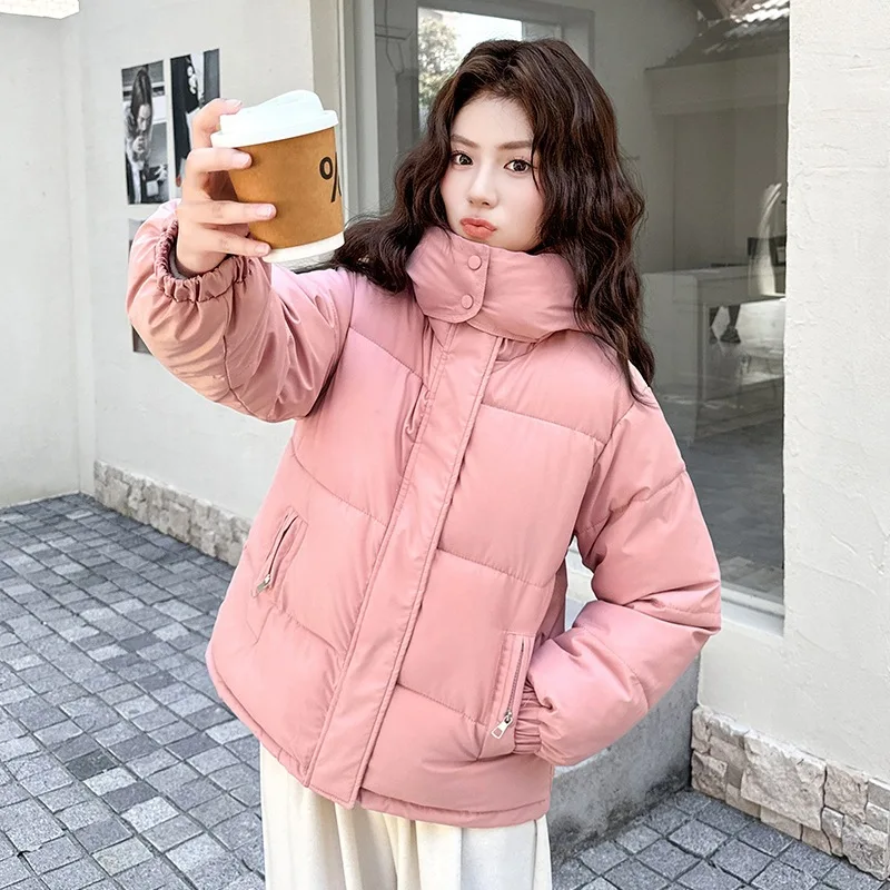 Autumn Winter Puffer Jacket Women Hooded Long Sleeve Parka Thick Warm Pockets Black White Pink Snow Clothes Korean Coat Loose