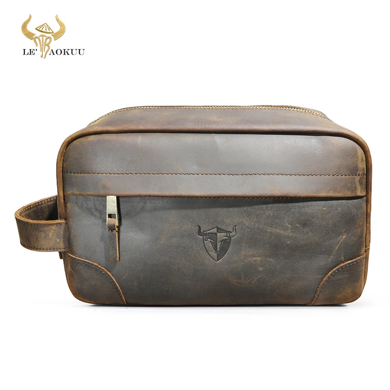 

2024 Retro Crazy Horse Leather Handmade Travel Make Up Washroom Toiletry Bag for Women Men - Dopp Kit - Shaving Kit 775