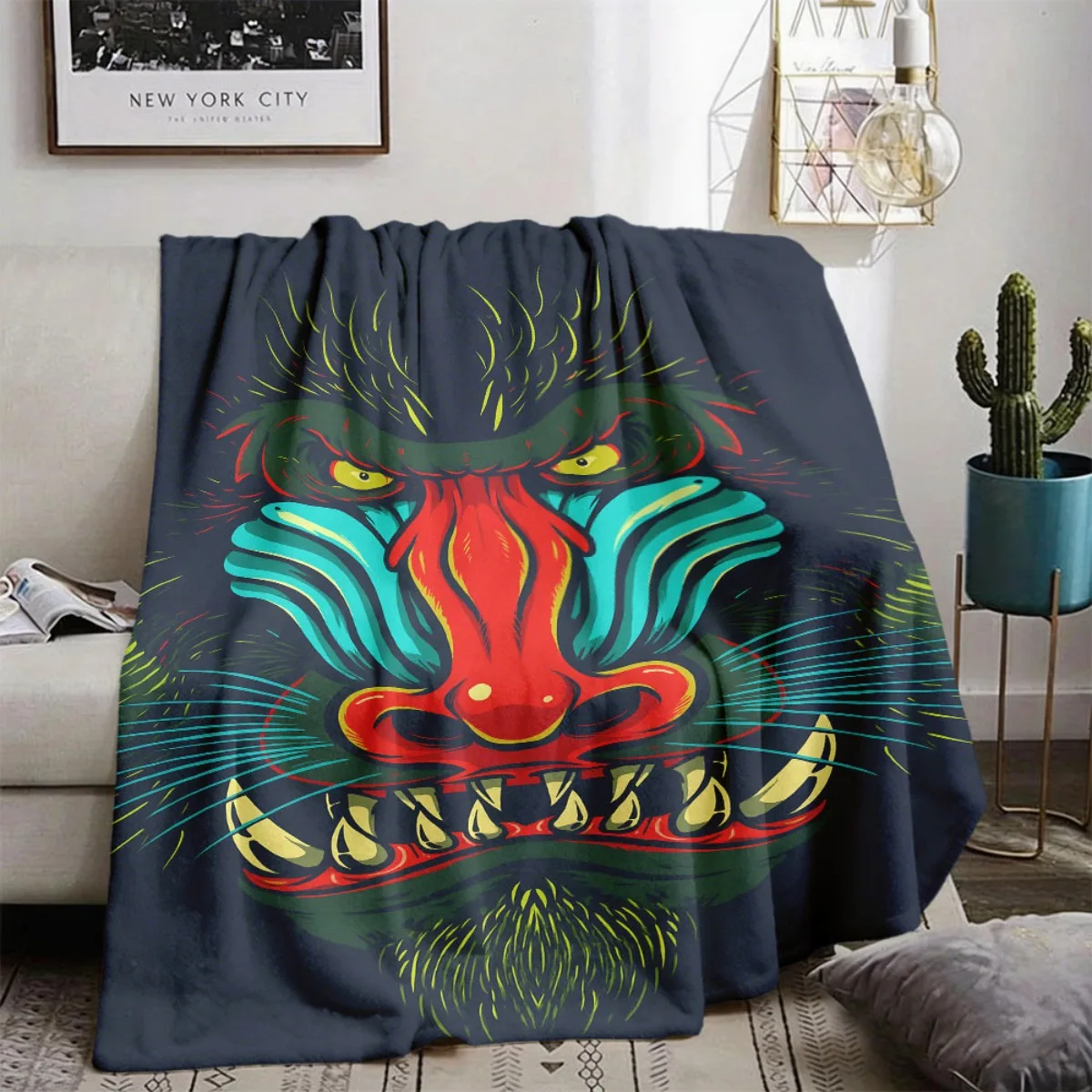 Ultra Large Dragon Face Monster Print Throw Blanket 150x230cm Pop Art Vivid Style Sofa Couch Bed Decor Gift
