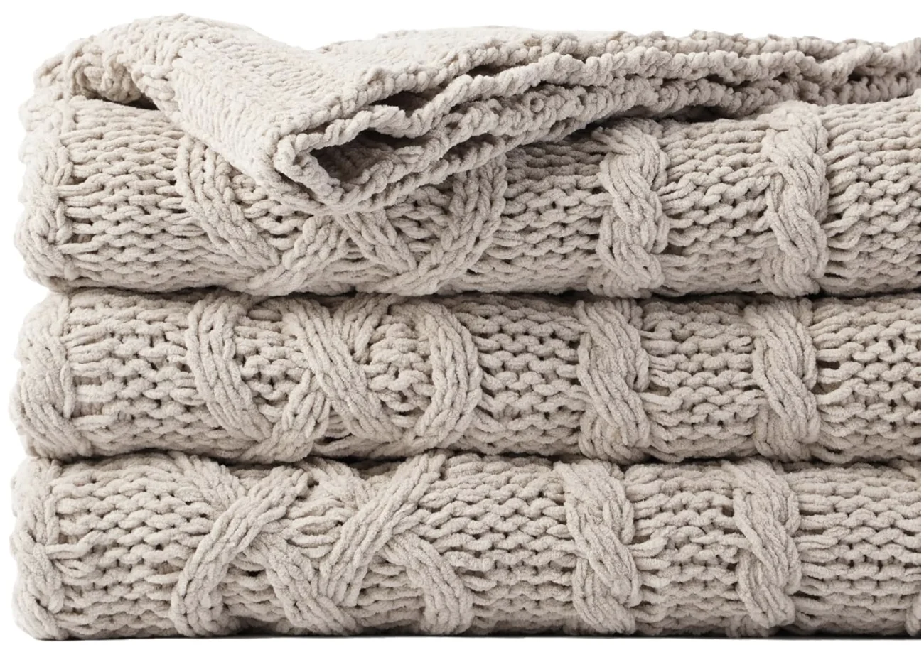 Light Grey Throw Blanket for Couch, Woven Chenille Knit Throw Blanket Versatile for Chair, 51 x 67 Inch Super Soft