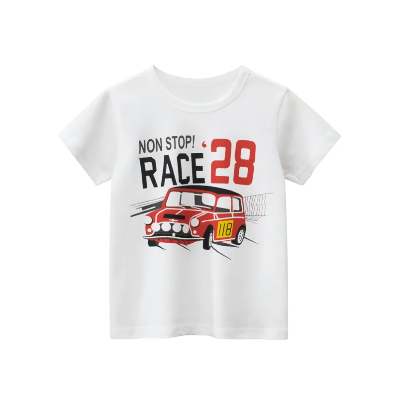 2023 Children T-Shirts for Boy 100% Pure Cotton Short Sleeve Lovely Car Bus Truck Cartoon Clothes Kids Casual Sport Top Tees