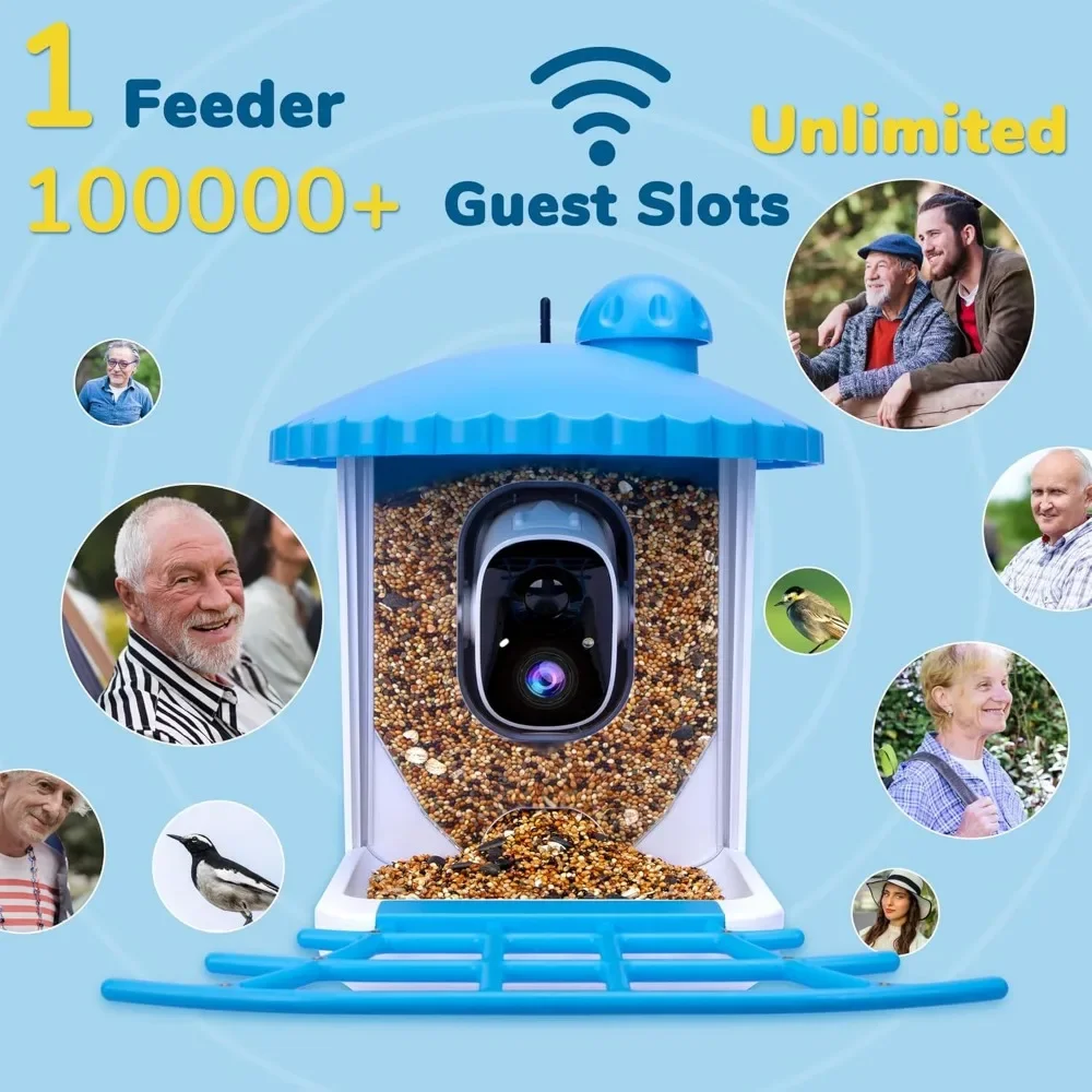 Bird Feeder with Camera, 1080P HD Bird Video Capture, 5000mAh Battery with Solar Panel, Instant Arrival Alerts, Live View