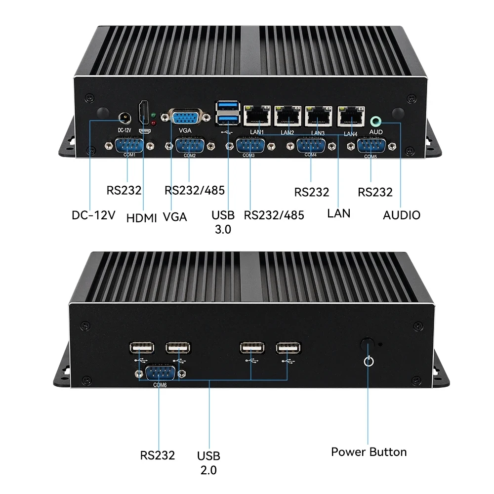 XCY X26A Industrial PC Intel Core i7-4600U 4x Gigabit Ethernet 6x Serial Ports WiFi 4G LTE SIM Slot Windows Linux HDMI VGA LVDS