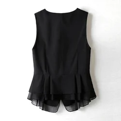 2024 Spring Summer Women's New Chiffon Vest Thin Short Sleeveless Vest Waistcoat Female Korean Slim And Slim Cardigan Black Vest