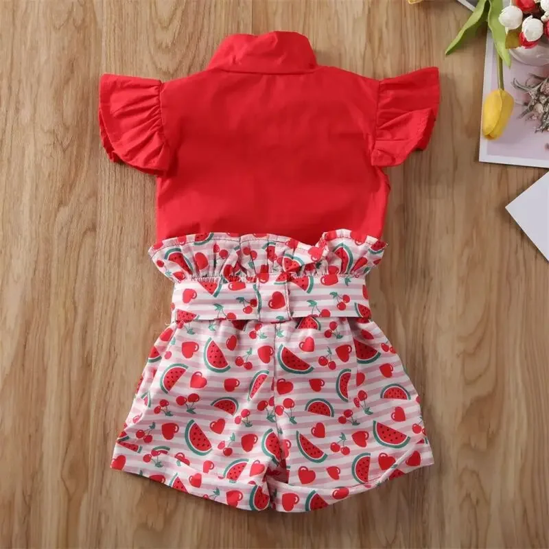 2020 Baby Girl Red Shirt Top Watermelon Shorts 2Pcs Set