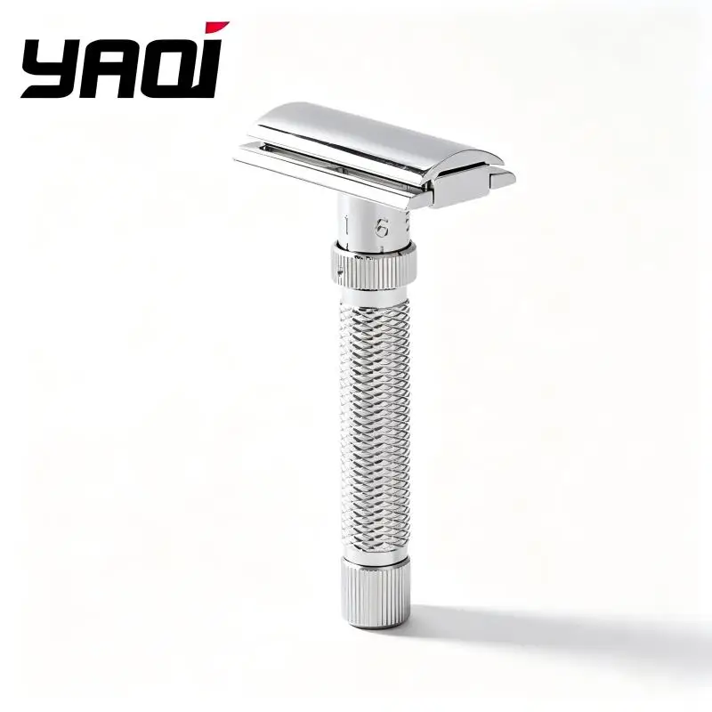 YAQI Adjustable Safety Razor Double Edge DE Razor  Polished Chrome Diamond Grip Handle for Men Wet Shaving