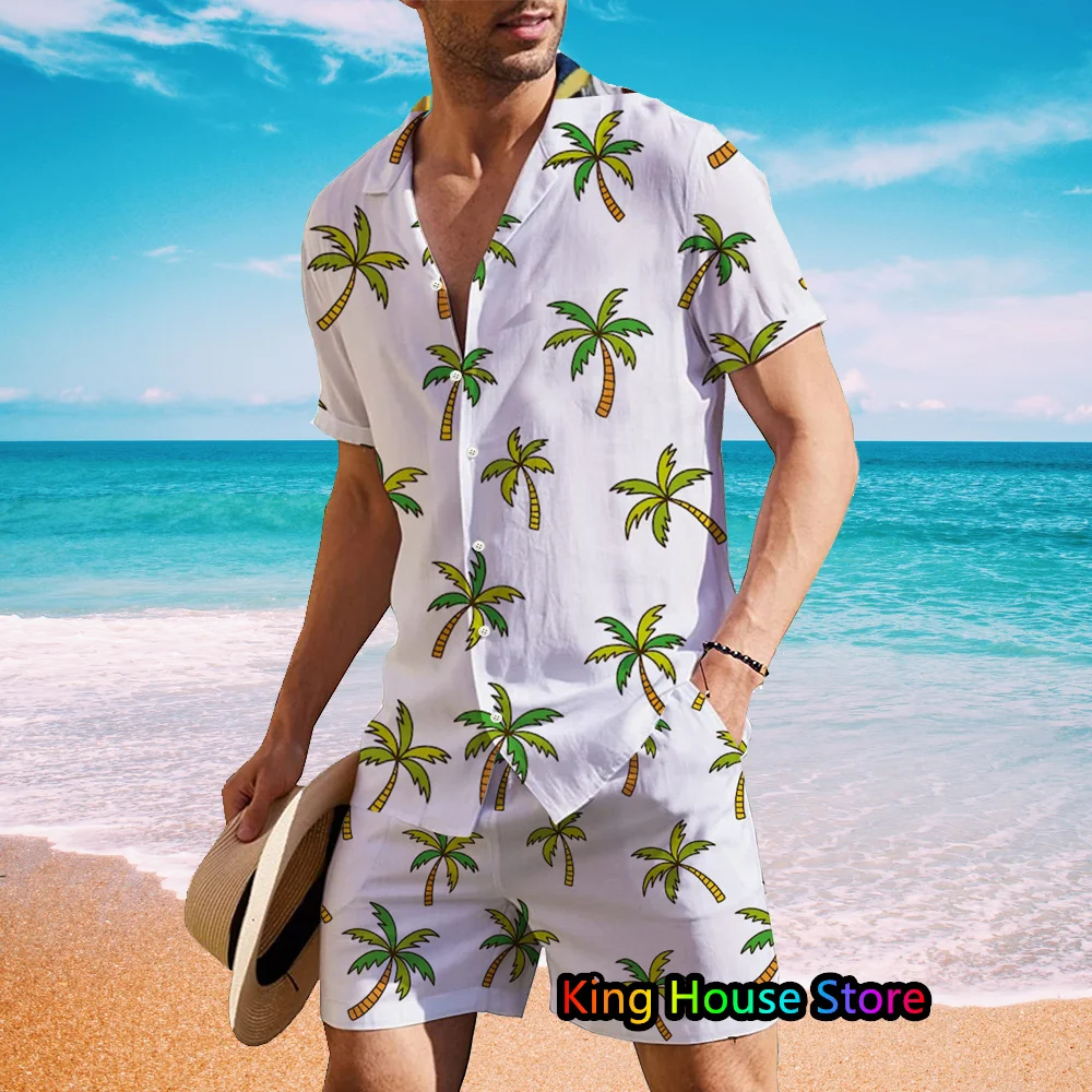 New Luxury Hawaiian Shirt 2 piece Set Summer 3D Printing Leopard Short Sleeve Shirt Beach Shorts Suits Casual Men's Clothes