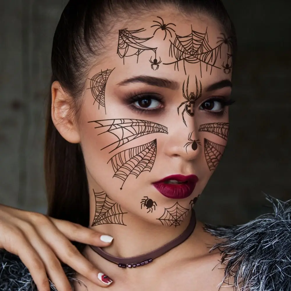 

12Sheets Fashion Waterproof Spider Web Face Patch DIY Halloween Cosplay Props Cobwebs Mouth Temporary Tattoos Stickers Women Men