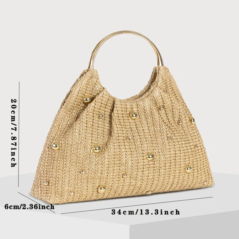 ถุงฟางสําหรับเดินทางผู้หญิงฟาง Totes กระเป๋าทอฤดูร้อนกระเป๋าสะพายแฮนด์เมดกระเป๋าถือ