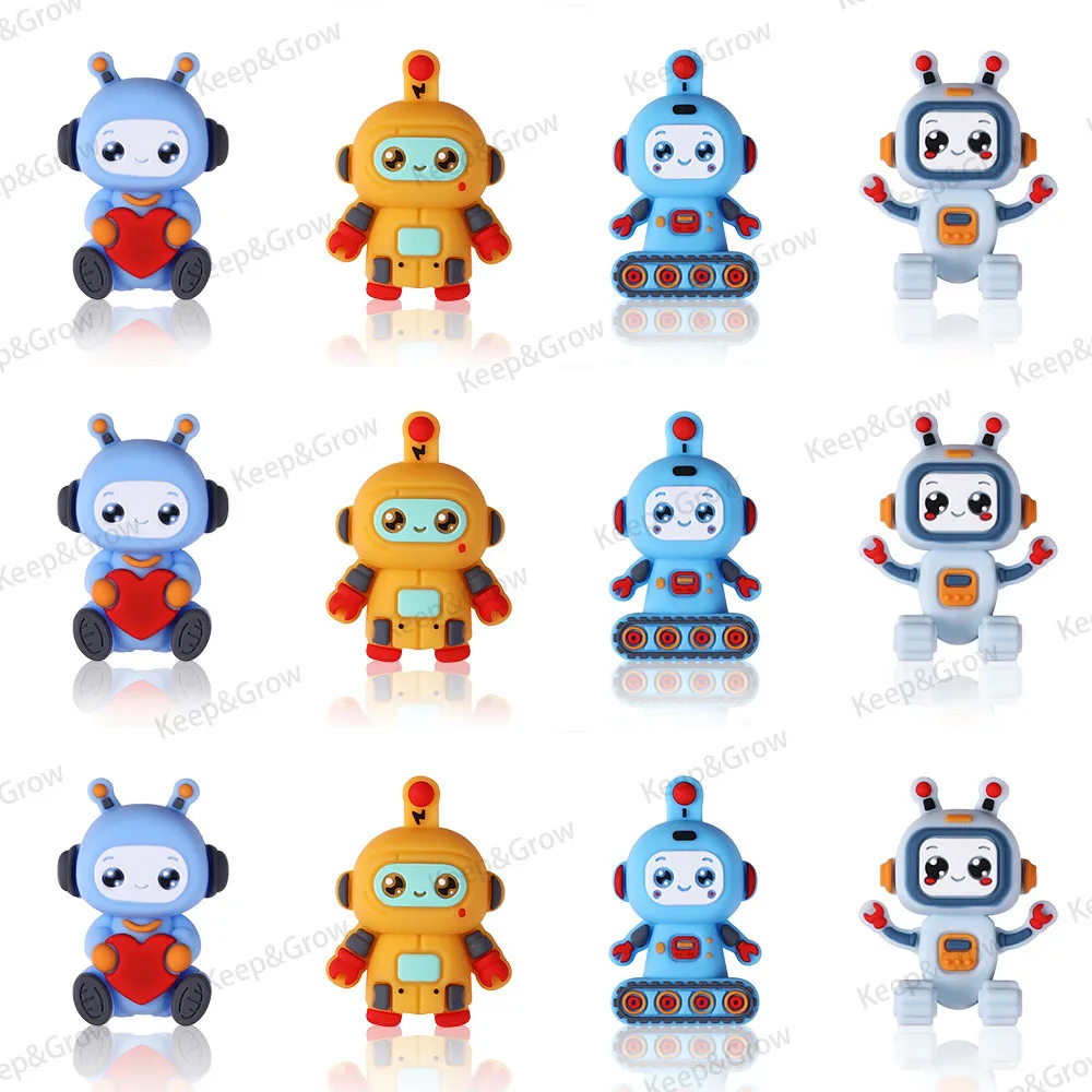 5/20/50pcs Silicone Beads Robot Cute Funny Focal Beads Perfect for DIY Keychain Jewelry Making Pen Beaded Necklace Accessories