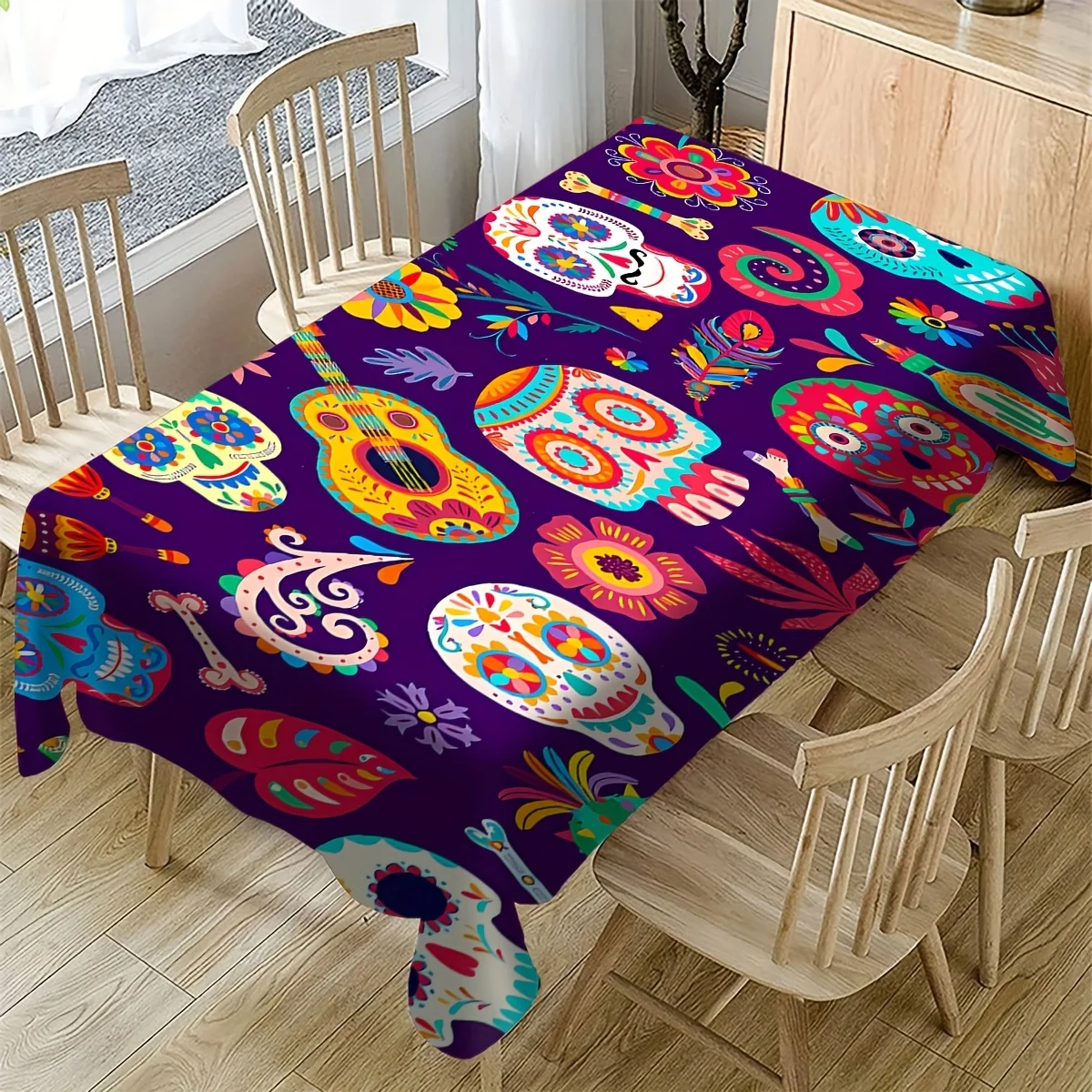 - 1pc A humorous theme-style print for the Day of the Dead festival in Mexico, featuring a purple background.zyc