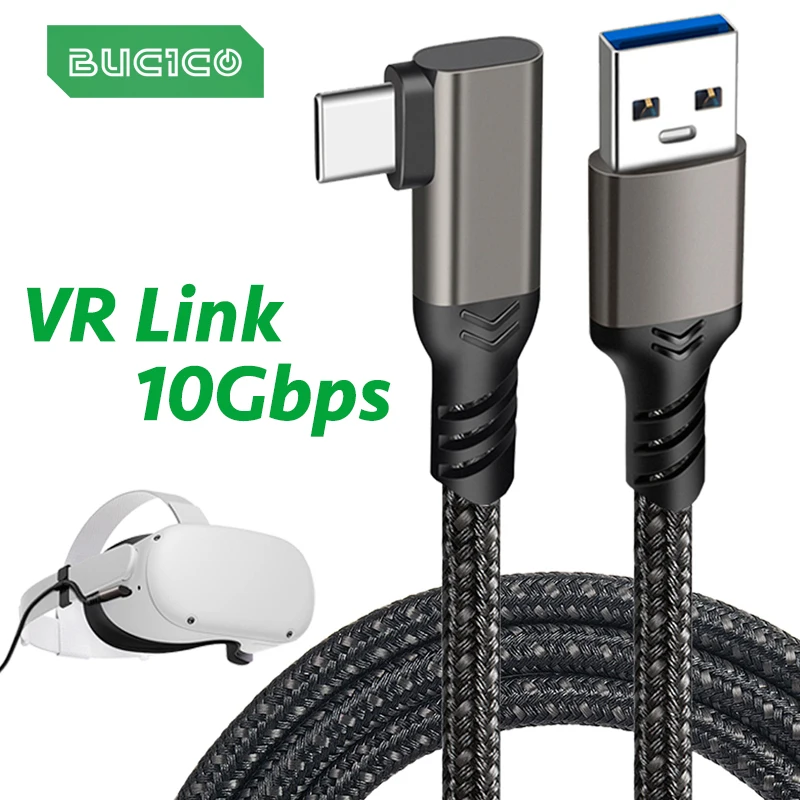 USB 3.2 Gen 2 Cable Elbow 10Gbps 3m 5m For Oculus Quest 1/2 VR Link ROG Phone Cable USB A to Type C Fast Charging Camera Line