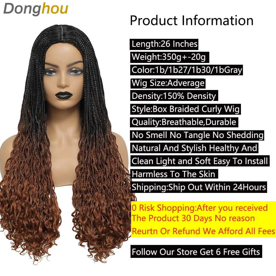 26Inch Long Box Braid Crochet Hair Curly Ends Wig Knotless Braid Wig DIY Braided Wigs Box Braids Wigs Women Synthetic Curly Wig