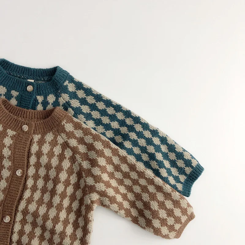 MILANCEL New Kids Sweaters Korean Style Plaid Boys Knit Cardigans Girls Knitwear