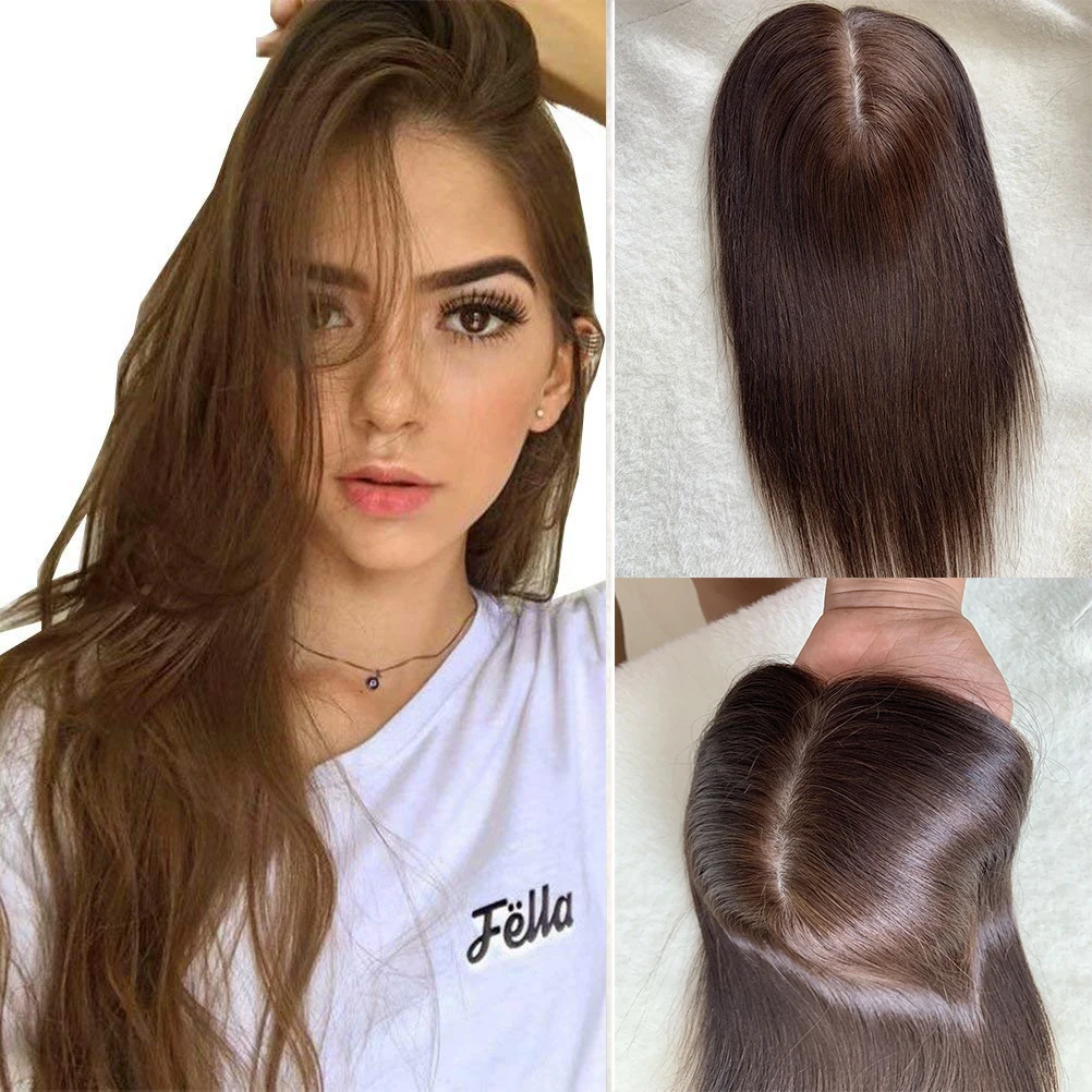 Silk Base Women Topper Clip In Hair Toupee For Women Real Virgin Human Hair Piece Customed Toupee Wiglet Top Thin Loss Hair