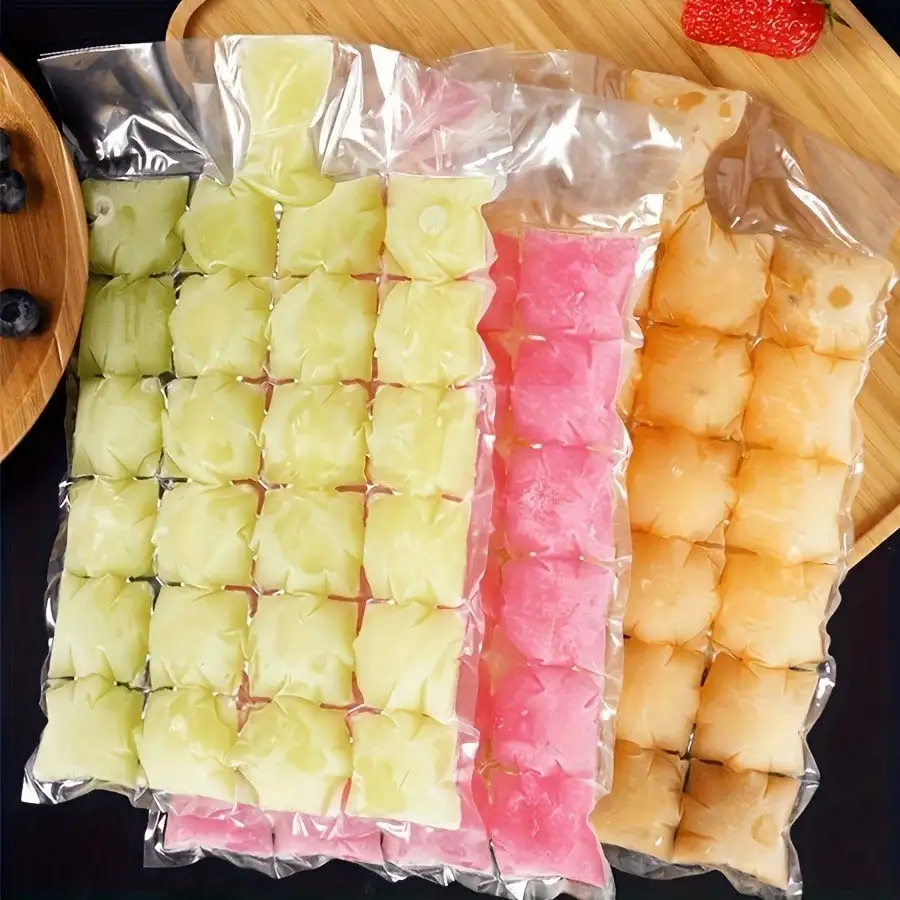 Paquete de 10 bolsas de hielo con diseño fácil de llenar, adecuadas para herramientas de cocina al aire libre y enfriamiento de bebidas, artículos esenciales para refrigeradores y suministros para tartas