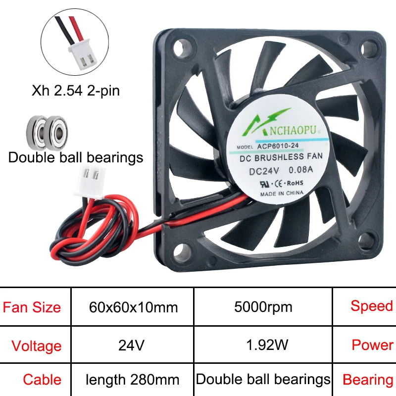 Ventilador de refrigeración Axial ACP6010 ultrafino, 60x60x10mm, multivoltaje, 5V/12V/24V, para cargadores, fuentes de alimentación, electrónica