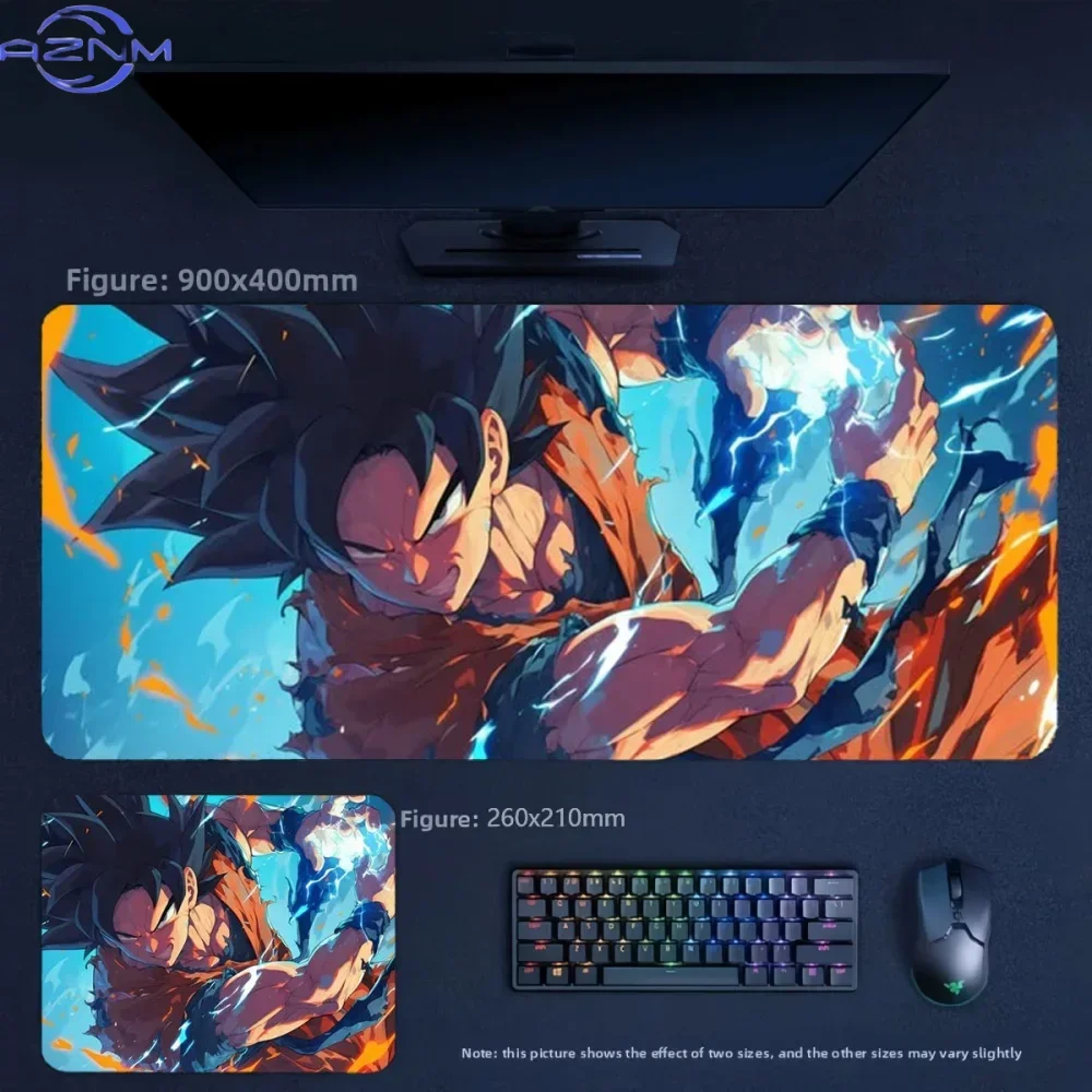 Anime Dragon Ball Goku Blue Lightning Power Effect Large Mousepad Rubber Non-Slip Gaming Desk Mat Keyboard Pad for Home Office D