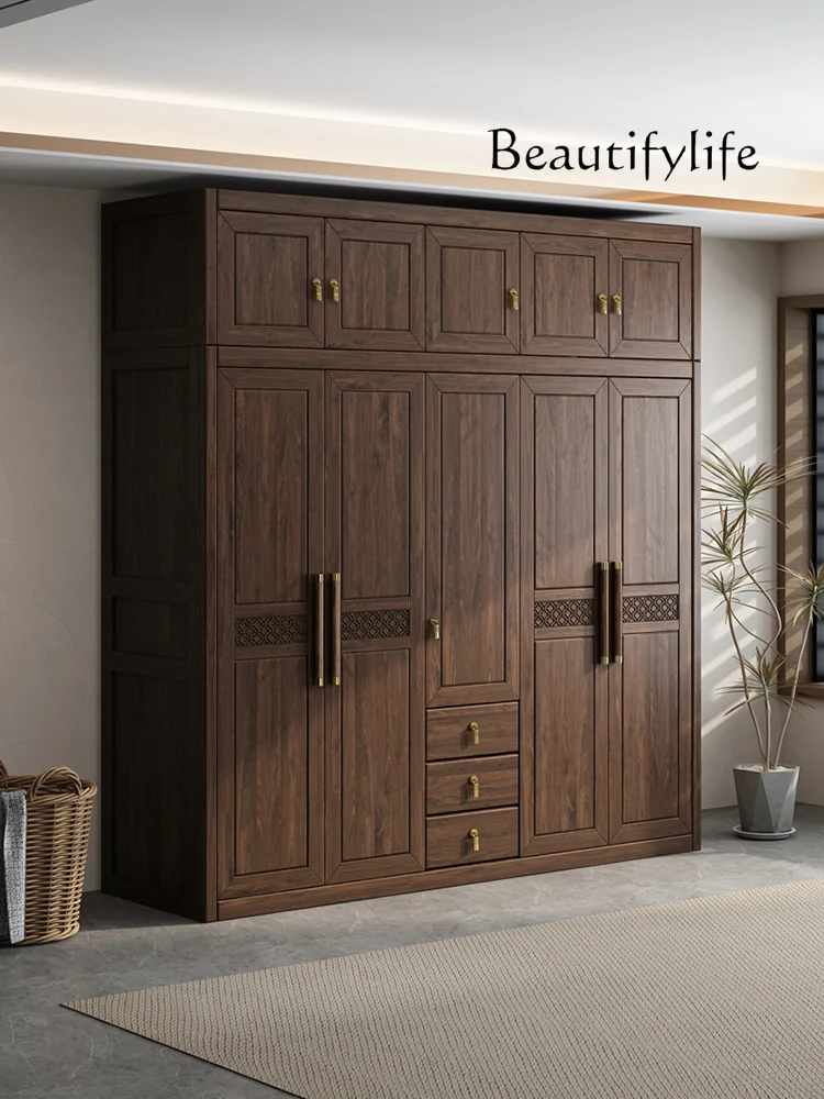 

Walnut Chinese Wardrobe Home Bedroom Vertical Hinged Door Combination Classical Wardrobe Villa Furniture