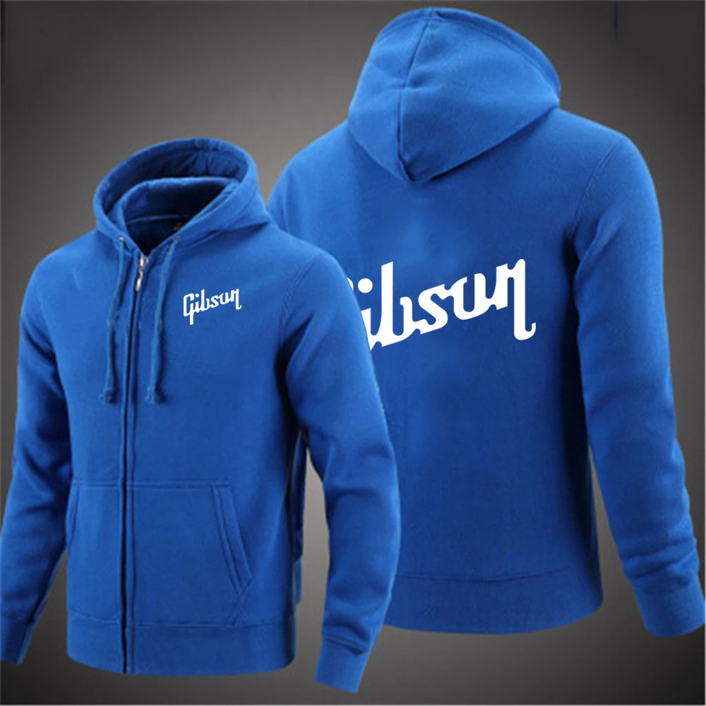 2024 Spring Autumn Gibson Logo Printing Long Sleeve Popular Zipper Loose Coat Men's Streetwear Casual Solid Color Hooded Hoodies