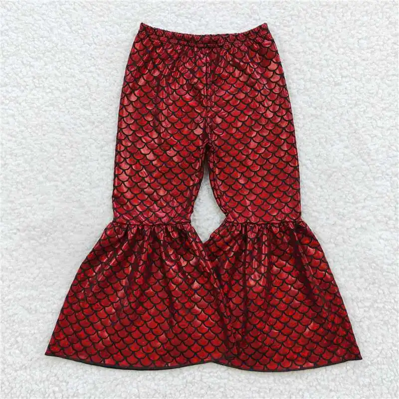 Wholesale Girls' Autumn And Winter Pants With Bright Colors And Multi-Element Features Fish Scale Bell-Bottom Pants