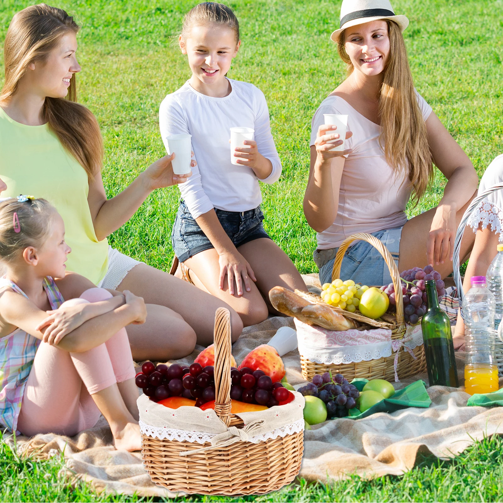 

Wicker Storage Basket H made Weaving Picnic Baskets Outdoor Linen Cloth Collapsible Portable Camping Hiking Fruit Bathrooms