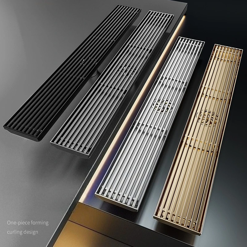 

Bathroom shower floor drain, hotel rectangular large drainage capacity, gold 304 stainless steel anti odor floor drain