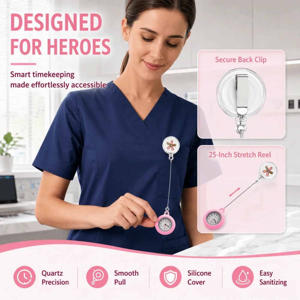 Retractable Badge Reel Retractable Nurse Watch Anti-Lost Decorative Pendant Retractable Pocket Watch Practical Nurse Watch