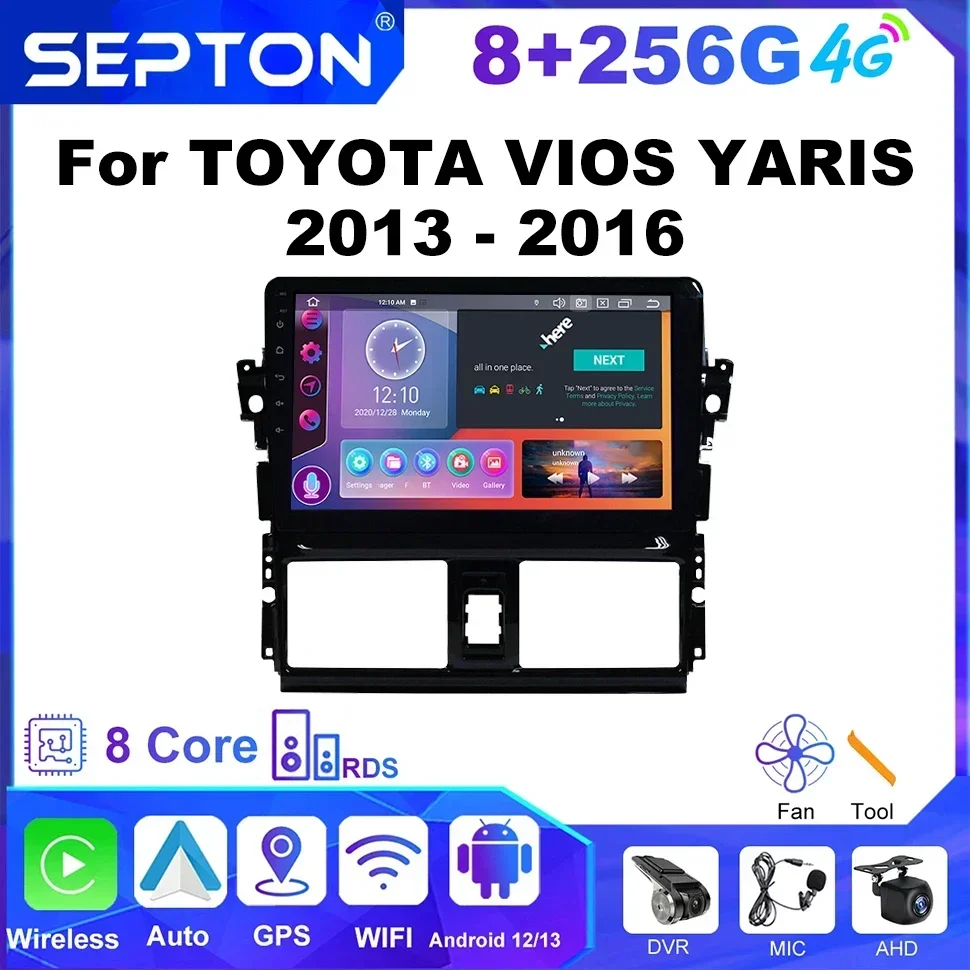 

SEPTON Android автомобильный радиоприемник мультимедийный плеер для TOYOTA VIOS YARIS 2013-2016 CarPlay Navi стерео GPS Android Auto сенсорный экран
