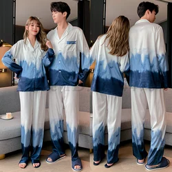 Spring Summer Satin Sleepwear Trouser Suit Sexy Couple 2PCS Pajamas Set Female Loungewear Nightqwear Men's Loose Home Clothes