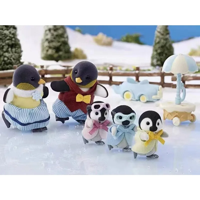 Japanese Sylvanian Families Penguin Family Penguin baby and pushcart doll girl play house toys