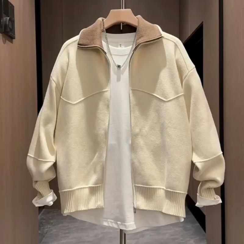 

Fall 2025 Men's Zipper Knitted Cardigan Casual Versatile Long Sve irt Faionable Youthful Sle Straight Cut Medium Sof...