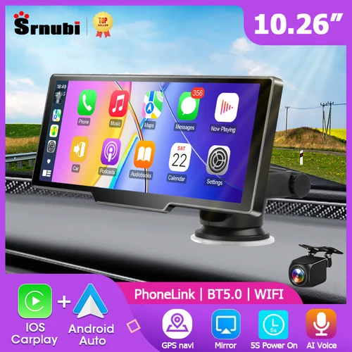 Pantalla Carplay de 10,26 pulgadas para coche, reproductor de vídeo Multimedia inalámbrico CarPlay y Android Auto, Radio Universal para coche, estéreo para coche BT AUX FM