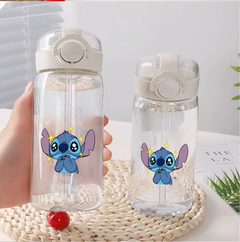 

Disney Cartoon Stitch Transparent Straw Cup Large Capacity Water Bottle Girl Hellokitty Water Cup Disney Cartoon Stitch