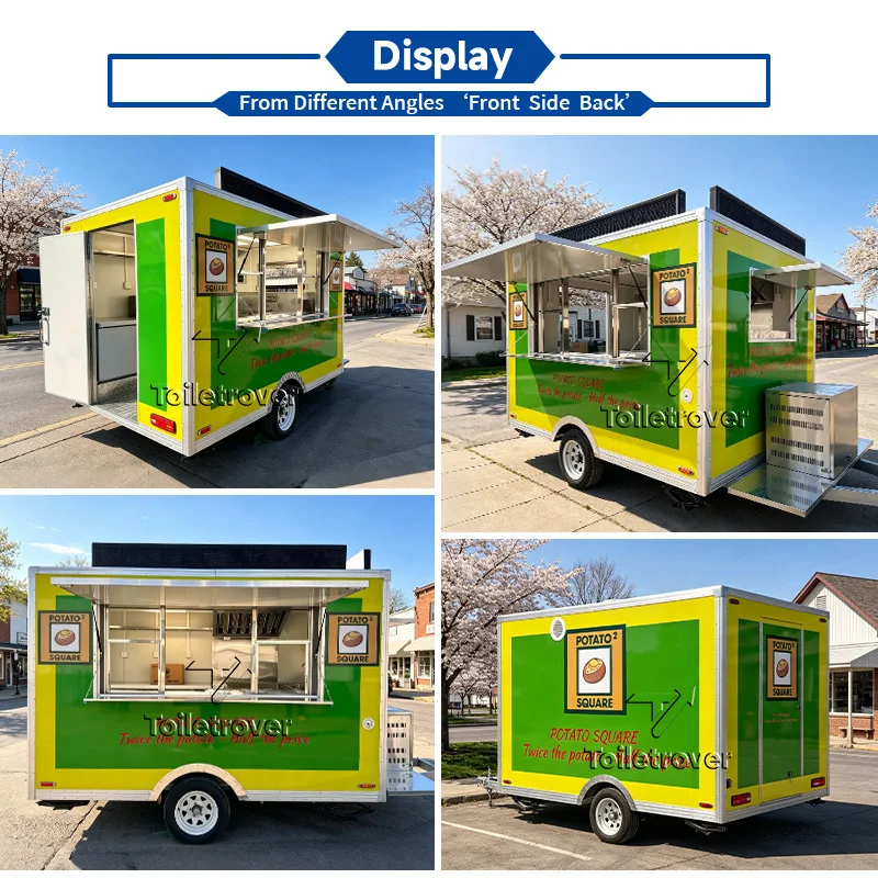 Multifunctional Food Truck Rimorchio Waffle Bakery Food Trailer Crepe Outdoor Street Mobile Food Truck with Freezer