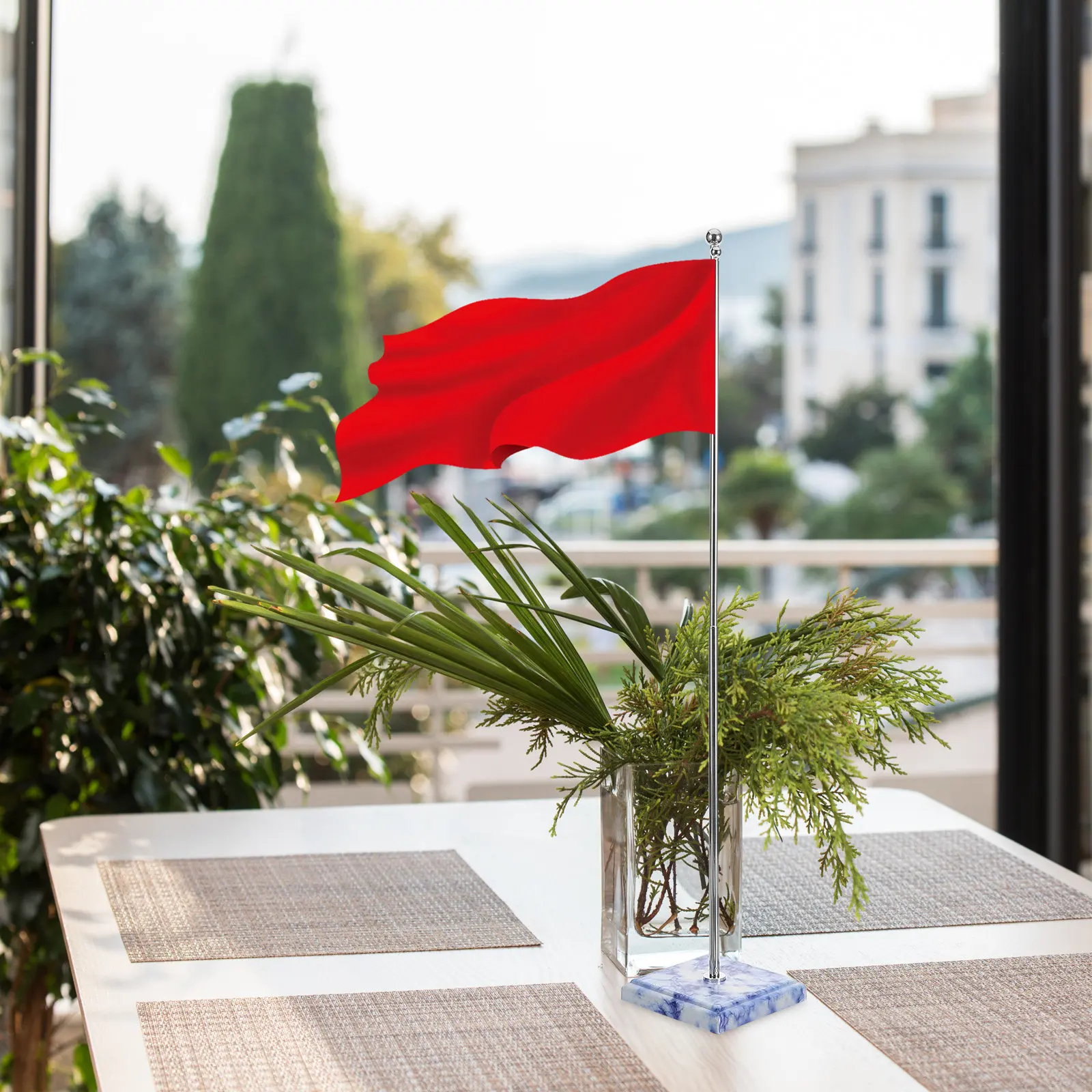 Desk Flag Stick Pole with Base Holder Metal Bracket Desktop Flagpole Indoor Mini Stand