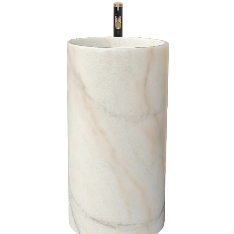 Nordic light luxury natural marble integrated column villa hotel high-end stone floor-to-ceiling hand wash basin