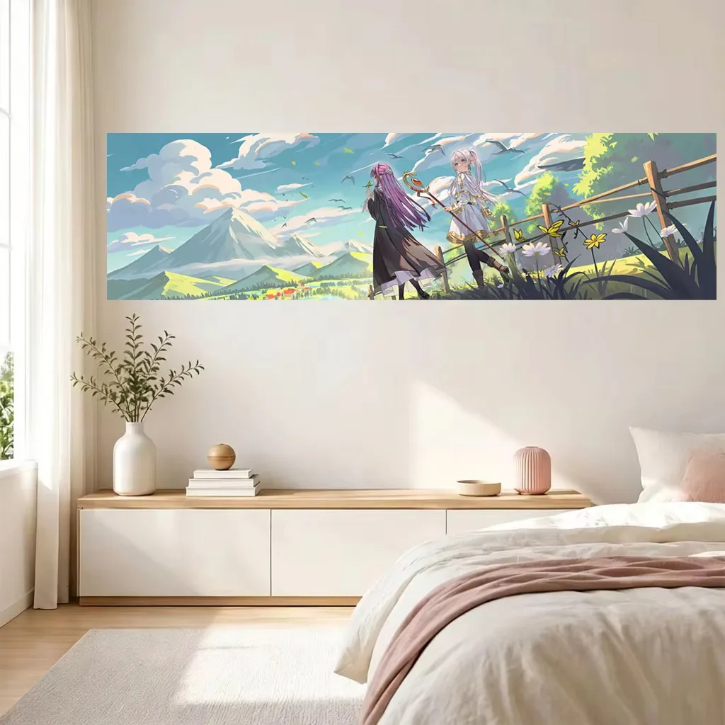 F-Frieren Fantasy Long Tapestry, Snow Mountain Butterfly Print Wall Hanging Decor for Bedroom Dorm Otaku Anime Fans Room