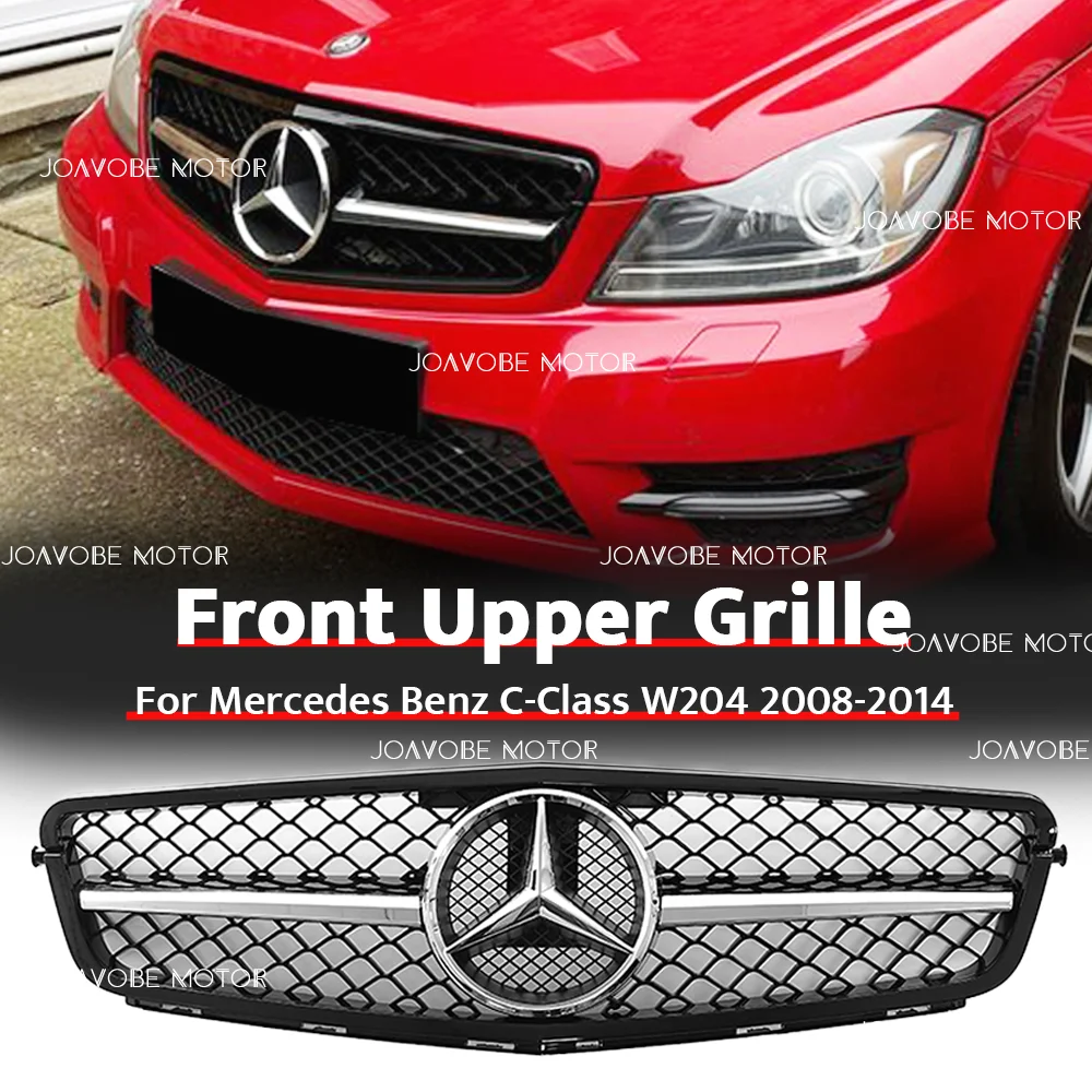 

Glossy Black Chrome 1 Pin AMG Style Front Grille W/Chrome Silver Emblem For Mercedes Benz C-Class W204/S204/C204 2008-2014
