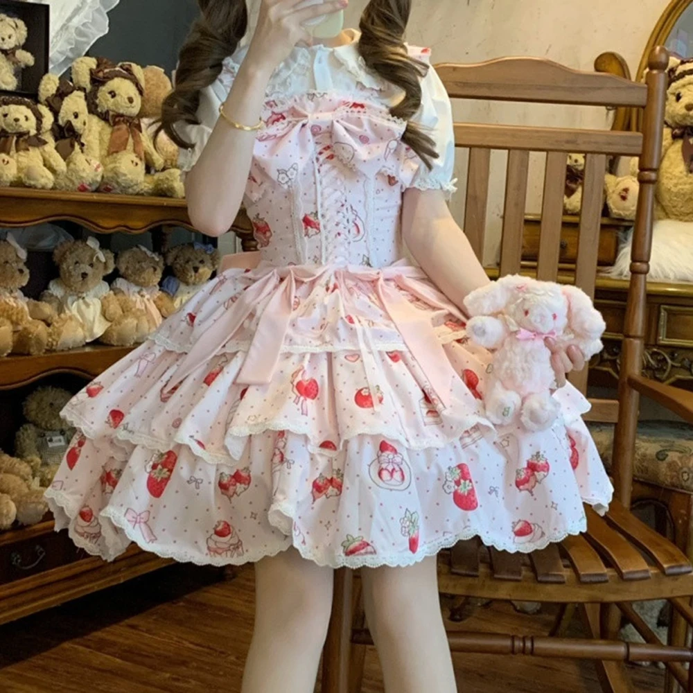 Strawberry field a stay original cla series print daily jsk positive waist lolita cute sweet thin princess dress