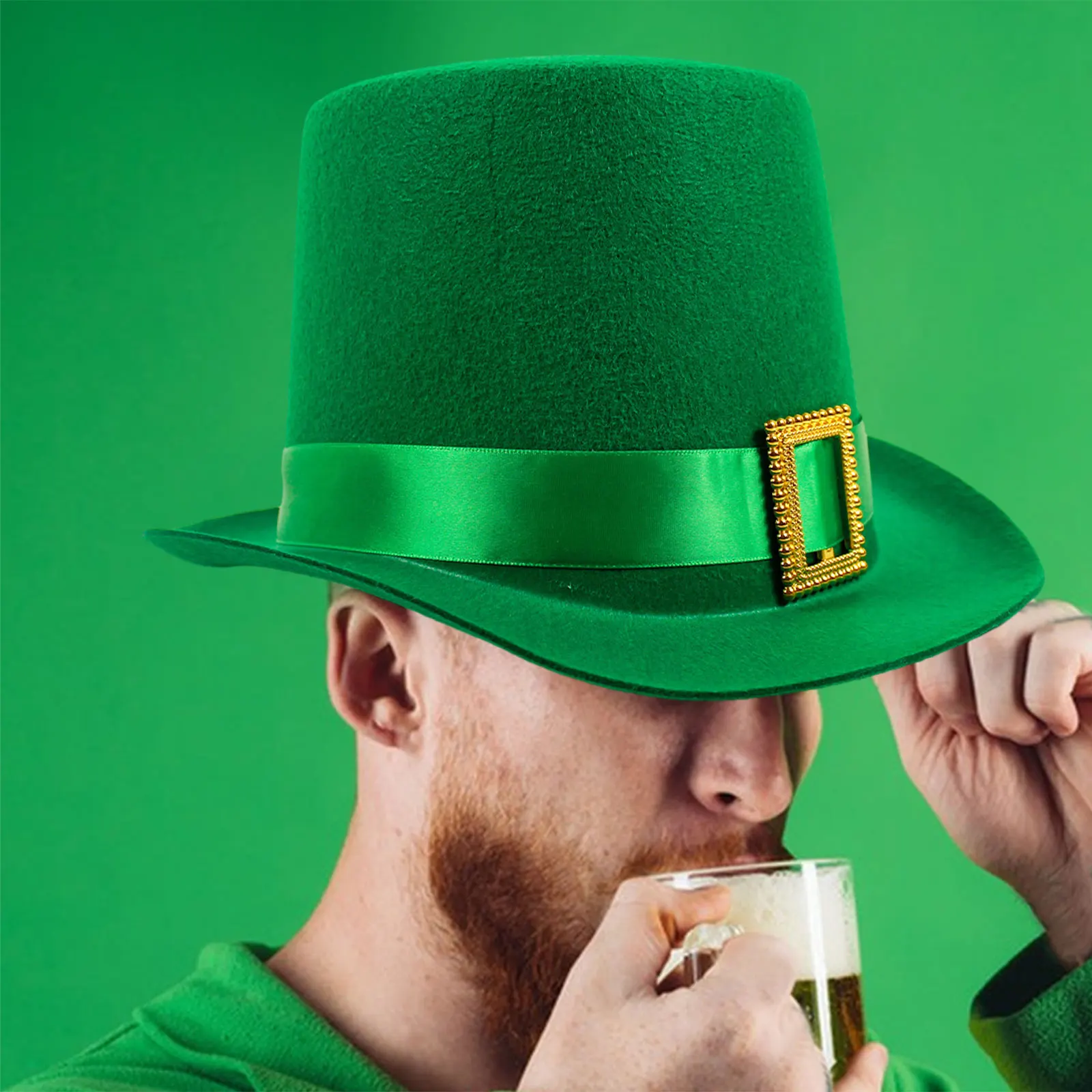 Green Top Hats Tall Felt Top Hat Leprechaun Top Hat ST Patricks Day Hats for Irish Day Masquerade Halloween Costume Party Favors image 2