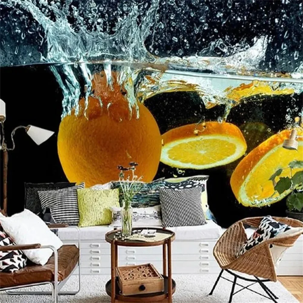 beibehang 3D Wallpaper Custom Wall Orange Fruit For Spill Creative Water Spray Clean Photo Wallpaper TV Room Sofa backgrounds