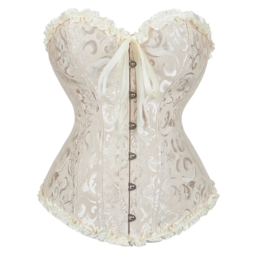 Viktorianisches Korsett-Top für Damen, Vintage-Bustier, Schnürung, ohne Knochen, Shapewear, Gothic-Mode, Jacquard-Überbrustkorsett – Detail 7
