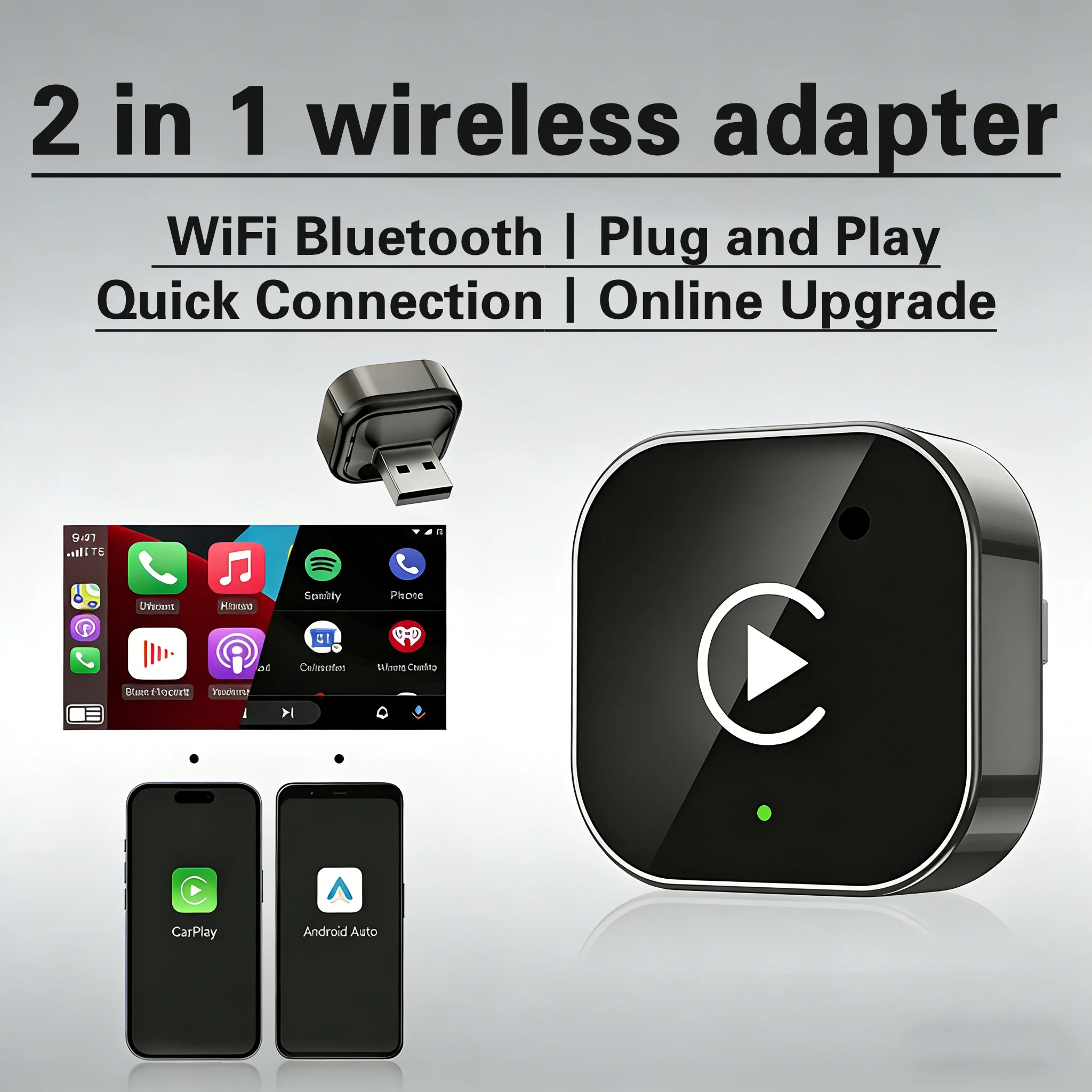 

Car Wireless Adapter for iPhone CarPlay & Android Auto, Wired to Wireless, Stable WiFi, Auto Pair, Simple Install for Factory