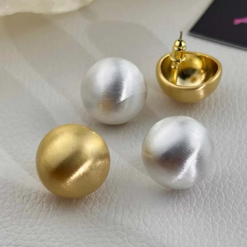 Fashion Metal Brushed Frosted Semicircle Stud Earrings for Women Vintage Gold Color Round Ball Temperament Earrings Jewelry Gift