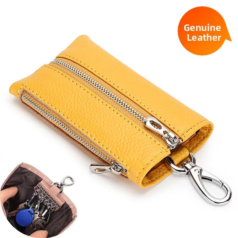 leather-key-case-portable-car-key-cover-storage-protection-wallet-belt-hanging-men's-style-top-layer-cowhide-leather
