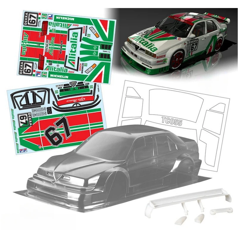 TC055 1/10 Alfa Romeo 155 V6 TI Clear Lexan Body shell 190mm W/3D Rear Wing +Mirror and Decal sheet for RC Drift Car Tamiya tt02