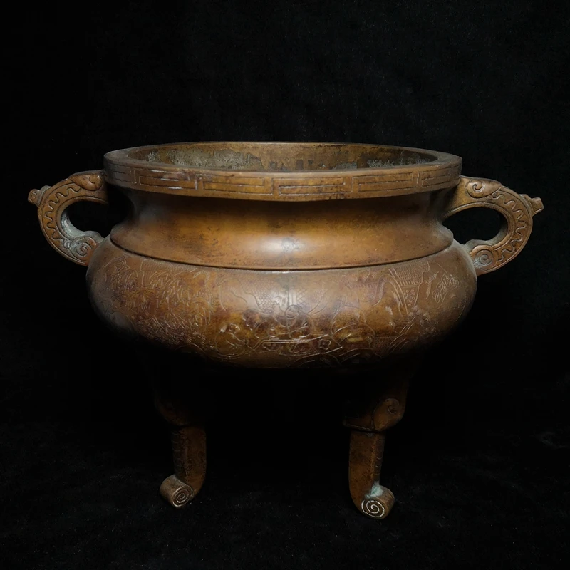 YIZHU CULTUER ART Size 31 × 23.5 cm large Chinese Xuande mark Bronze carving Person Censer Incense burner